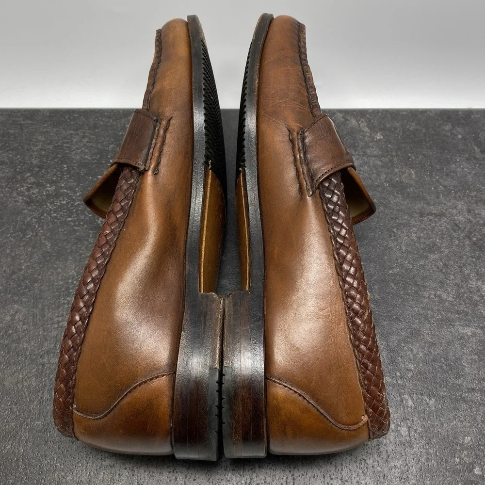 Vintage FootJoy Brown Leather Loafers Mens 10 C Woven Accent 77749 Made In USA